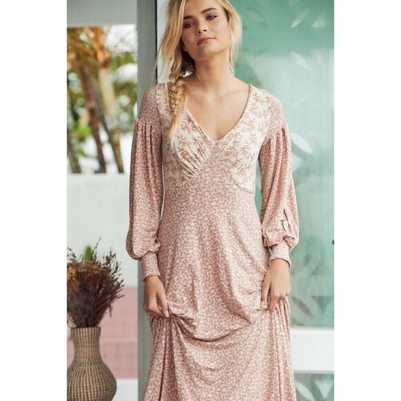 NWT FREE PEOPLE LOVE STORY MAXI DRESS MIXED FLORAL PRINT LONG SLEEVE TEA - Picture 5 of 5